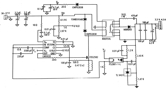 基于LM5020的48V至3.3V、13W的反激式转换器